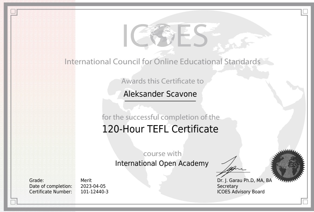 TEFL Teaching Certificate